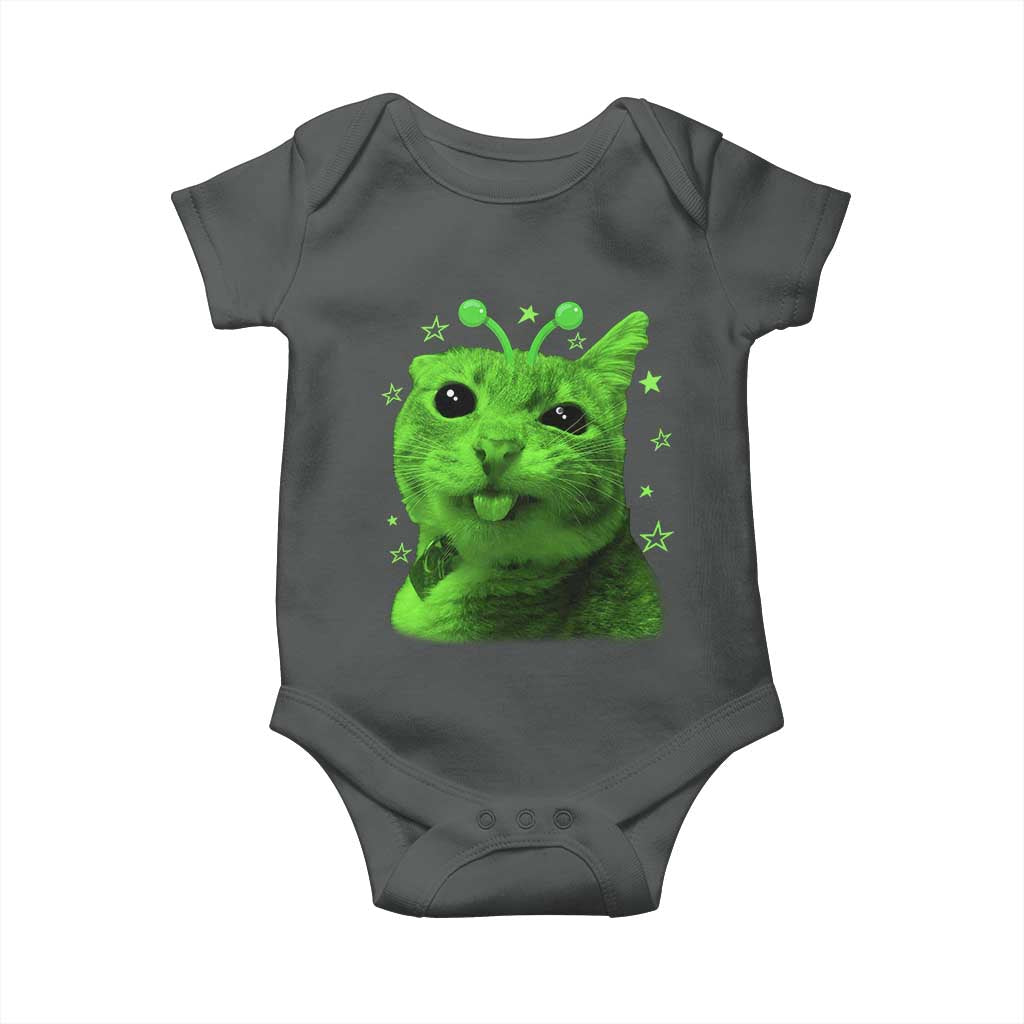 Funny Alien Cat Meme Retro Y2K Vintage Space Kitty Baby Onesie