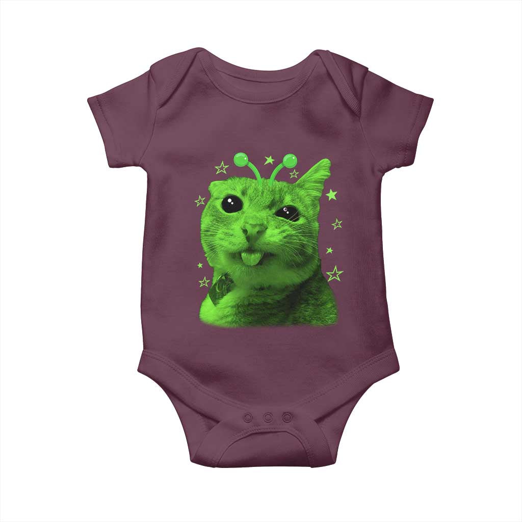Funny Alien Cat Meme Retro Y2K Vintage Space Kitty Baby Onesie