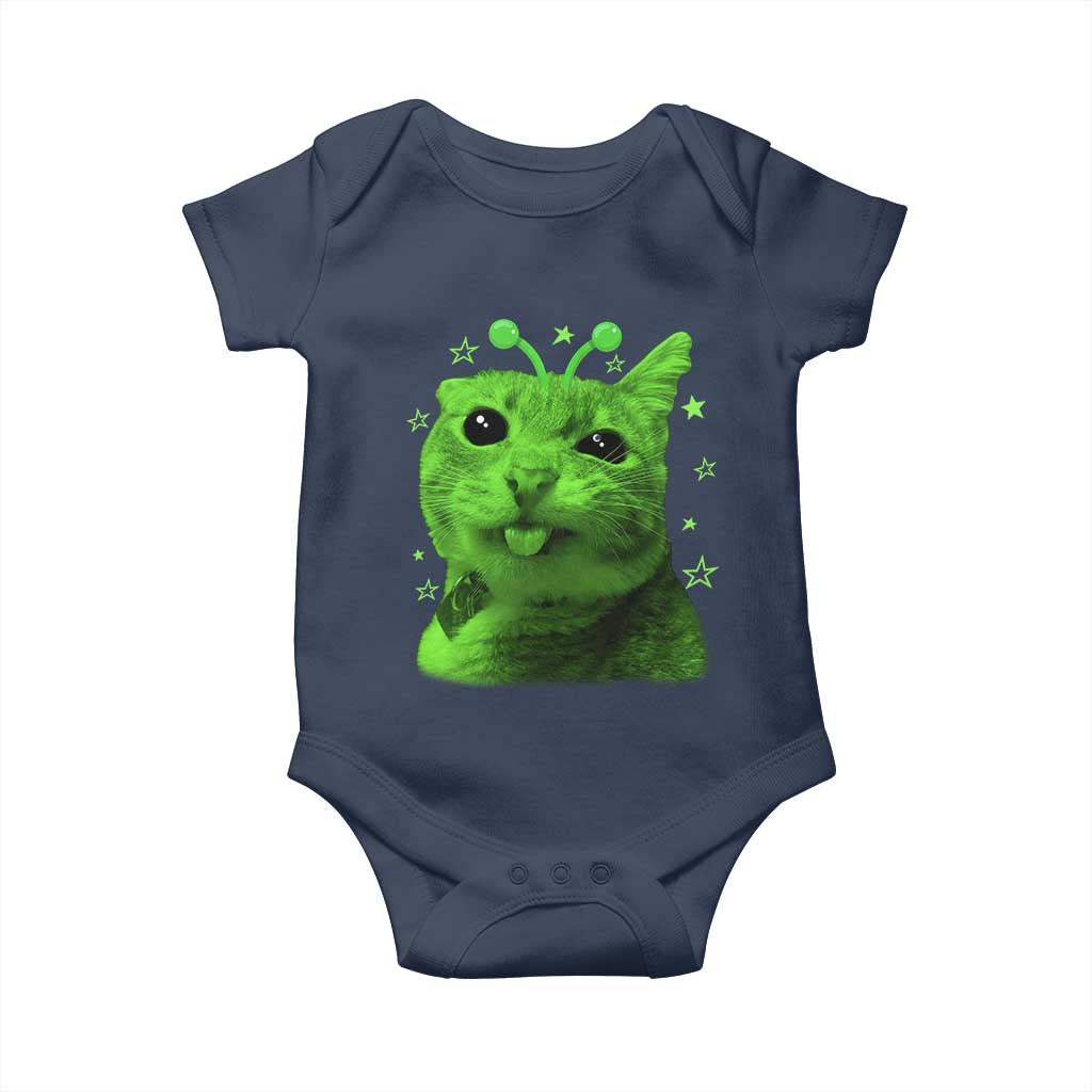 Funny Alien Cat Meme Retro Y2K Vintage Space Kitty Baby Onesie