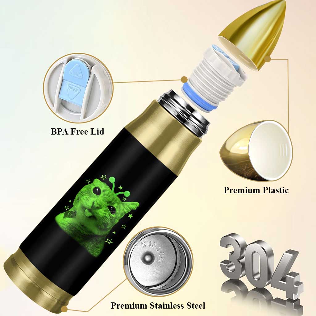 Funny Alien Cat Meme Retro Y2K Vintage Space Kitty Bullet Tumbler