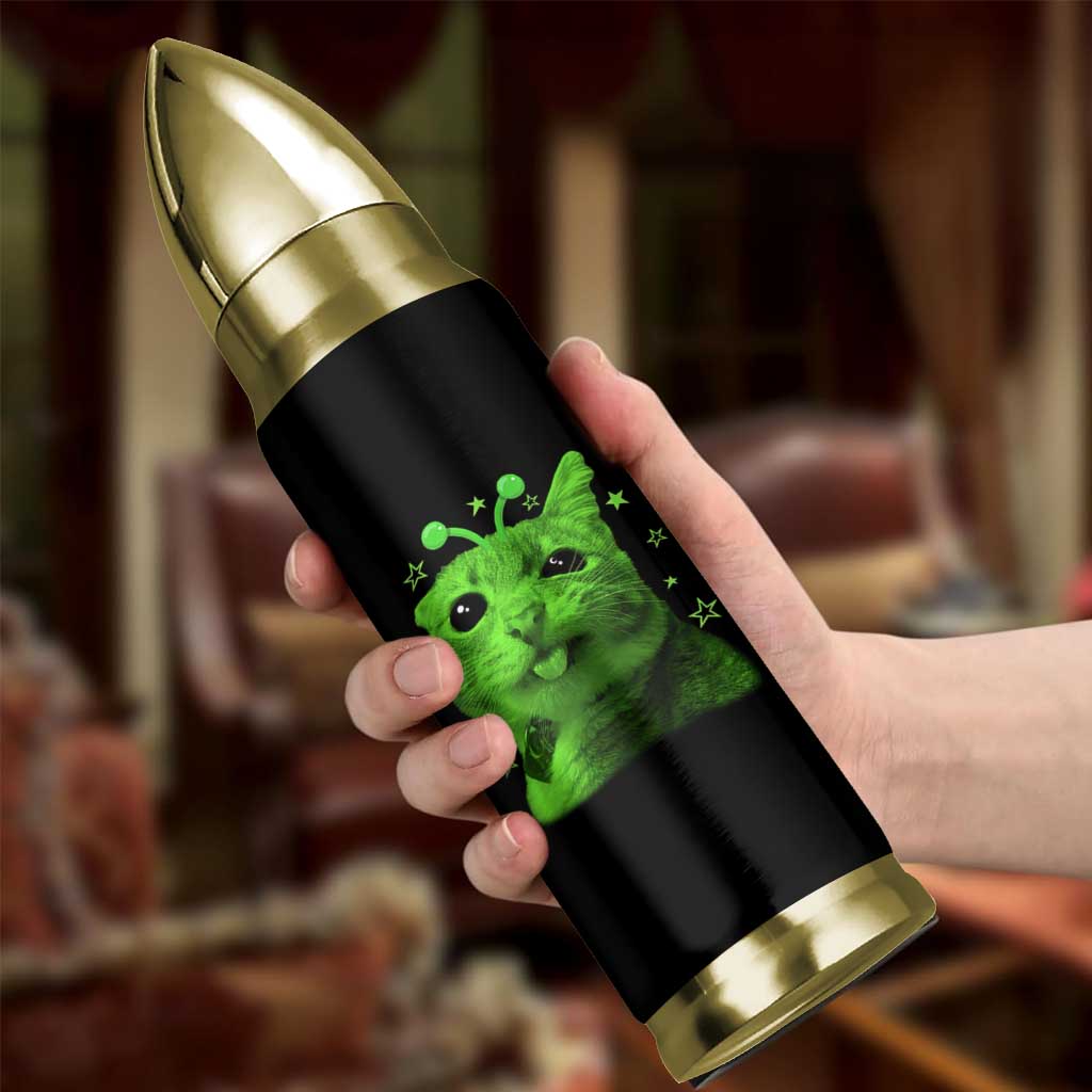 Funny Alien Cat Meme Retro Y2K Vintage Space Kitty Bullet Tumbler