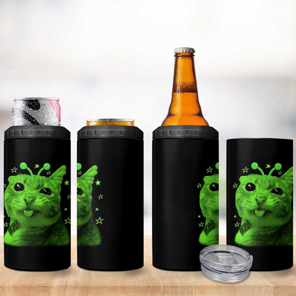 Funny Alien Cat Meme Retro Y2K Vintage Space Kitty 4 in 1 Can Cooler Tumbler