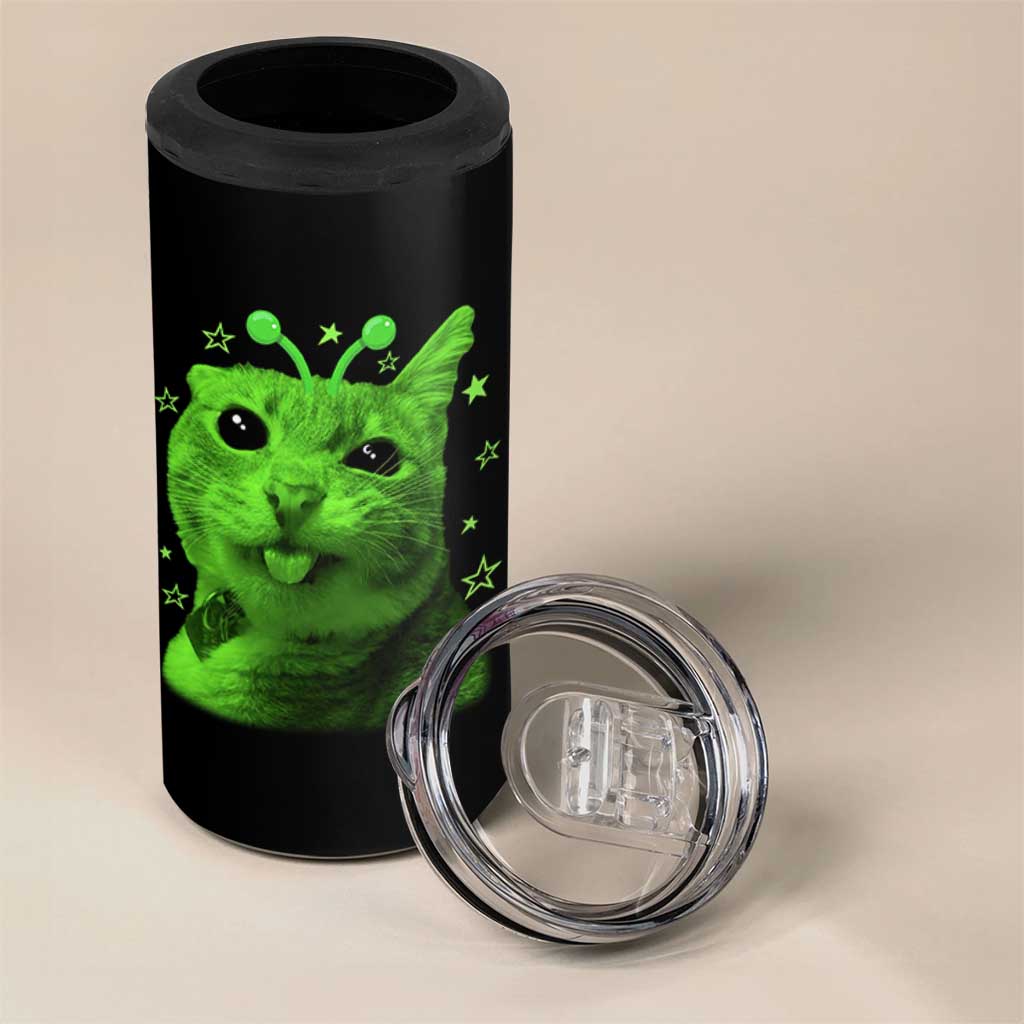 Funny Alien Cat Meme Retro Y2K Vintage Space Kitty 4 in 1 Can Cooler Tumbler