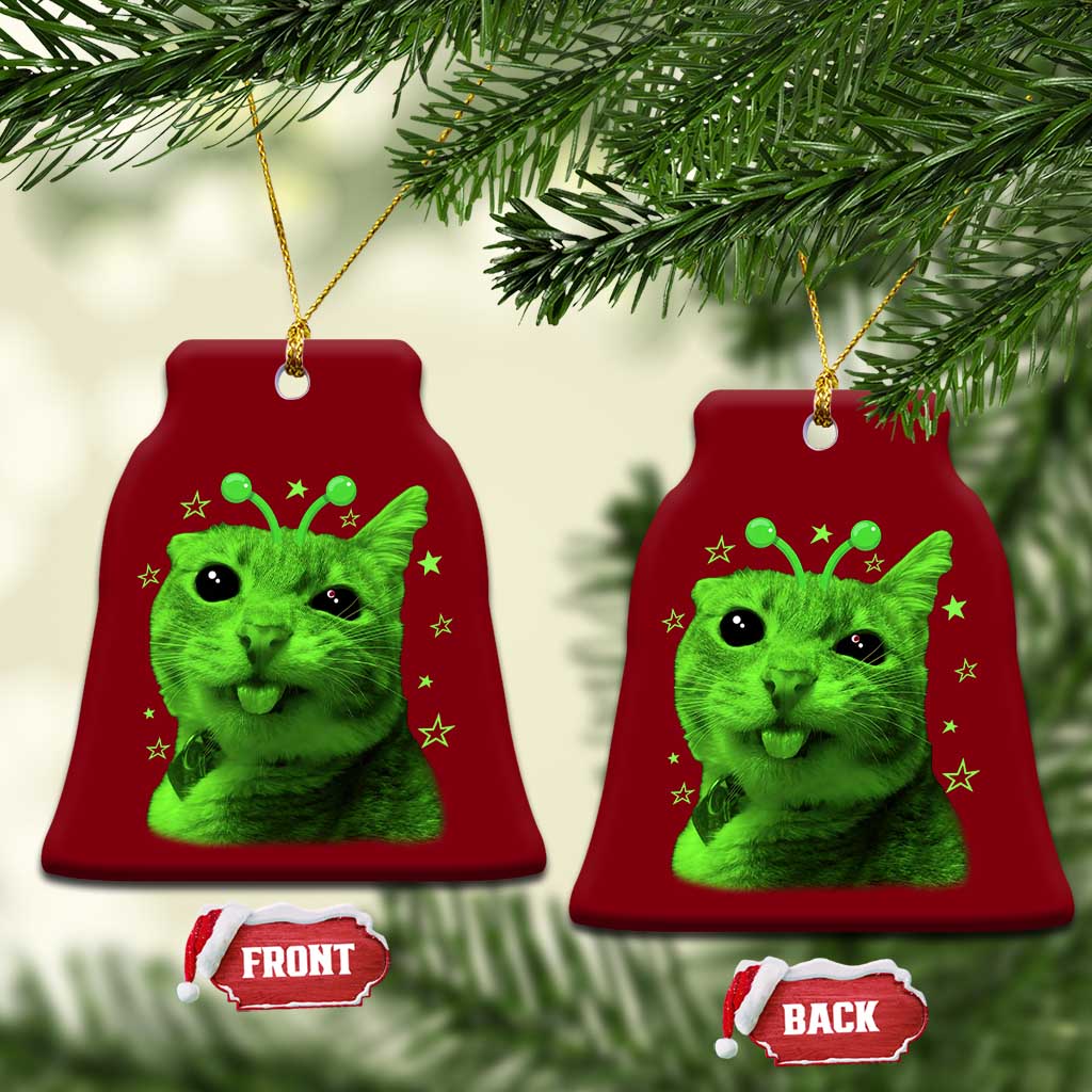 Funny Alien Cat Meme Retro Y2K Vintage Space Kitty Ceramic Ornament