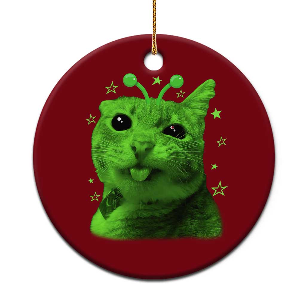 Funny Alien Cat Meme Retro Y2K Vintage Space Kitty Ceramic Ornament