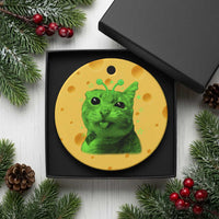 Funny Alien Cat Meme Retro Y2K Vintage Space Kitty Ceramic Ornament