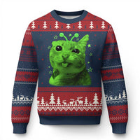 Funny Alien Cat Meme Retro Y2K Vintage Space Kitty Ugly Christmas Sweater