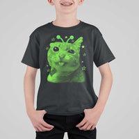 Funny Alien Cat Meme Retro Y2K Vintage Space Kitty T Shirt For Kid