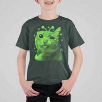 Funny Alien Cat Meme Retro Y2K Vintage Space Kitty T Shirt For Kid