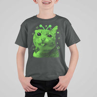 Funny Alien Cat Meme Retro Y2K Vintage Space Kitty T Shirt For Kid