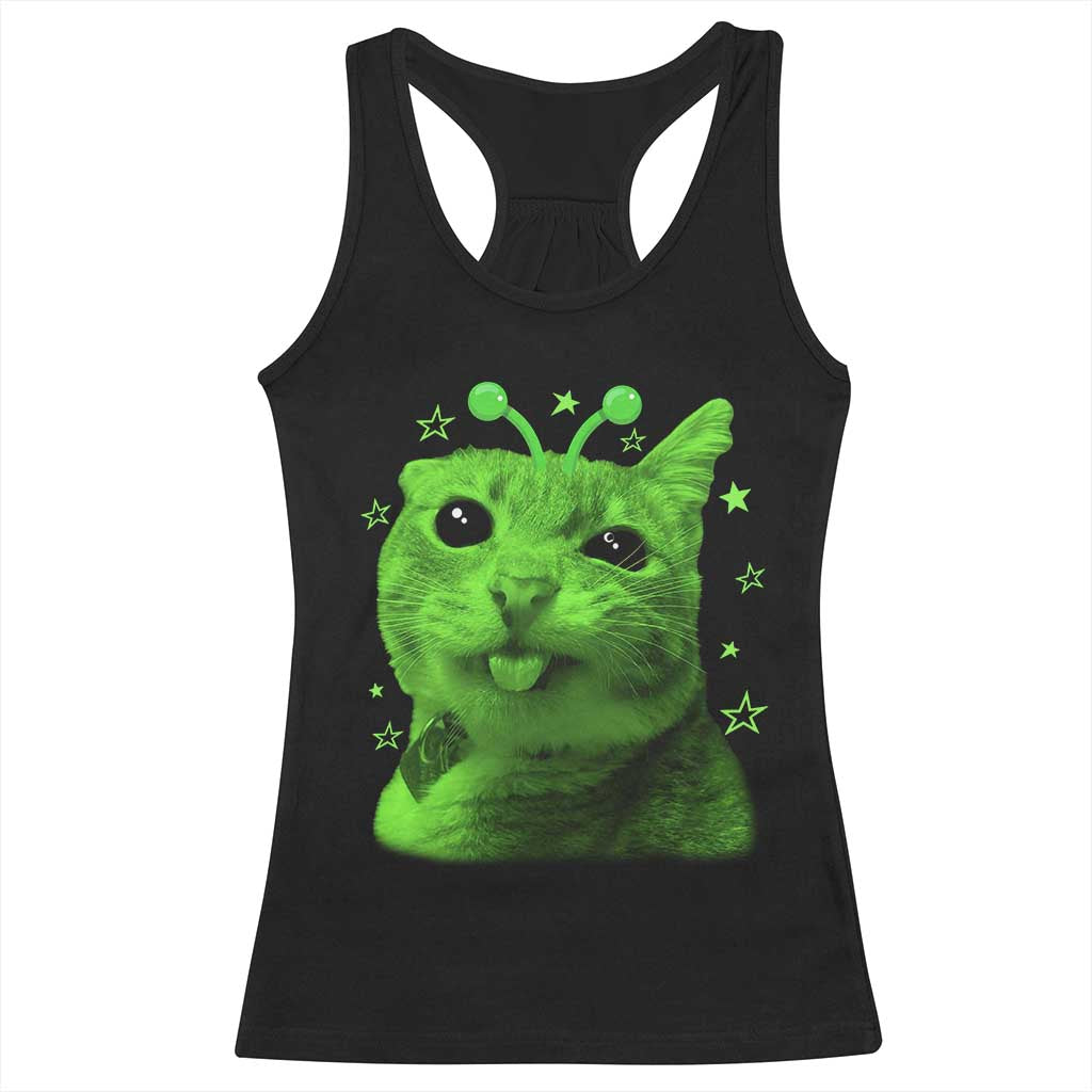 Funny Alien Cat Meme Retro Y2K Vintage Space Kitty Racerback Tank Top