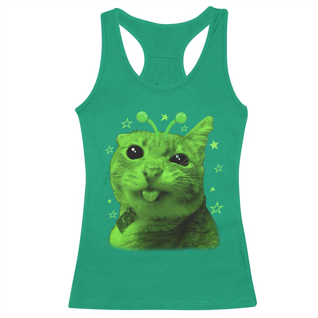 Funny Alien Cat Meme Retro Y2K Vintage Space Kitty Racerback Tank Top