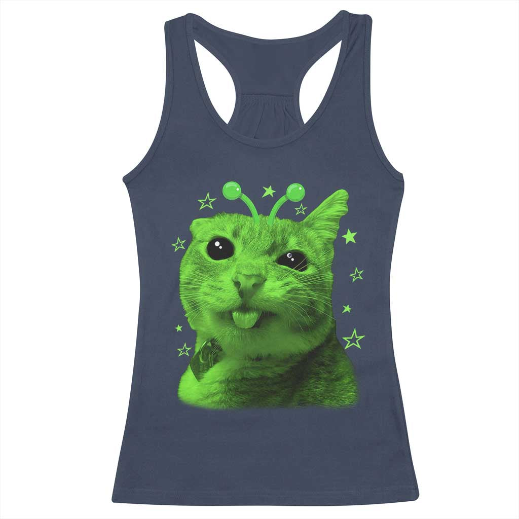 Funny Alien Cat Meme Retro Y2K Vintage Space Kitty Racerback Tank Top