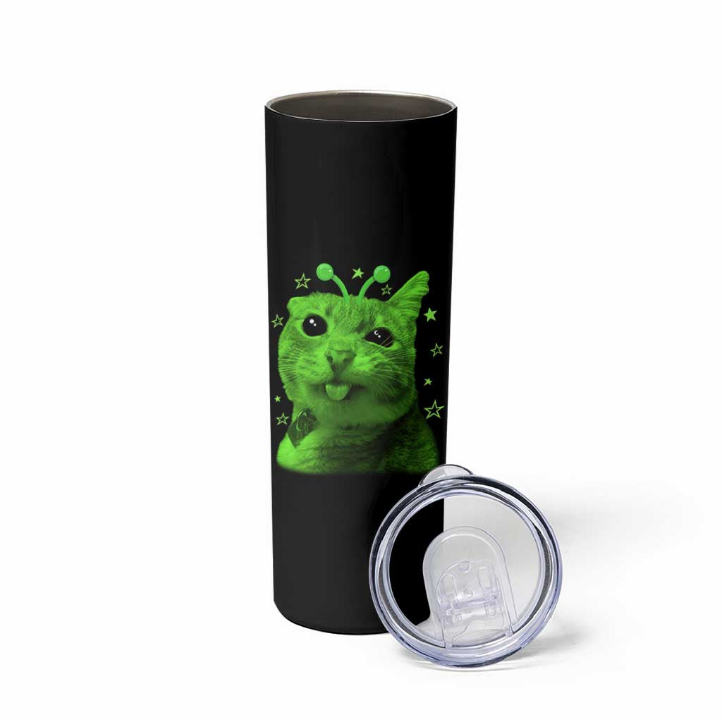 Funny Alien Cat Meme Retro Y2K Vintage Space Kitty Skinny Tumbler