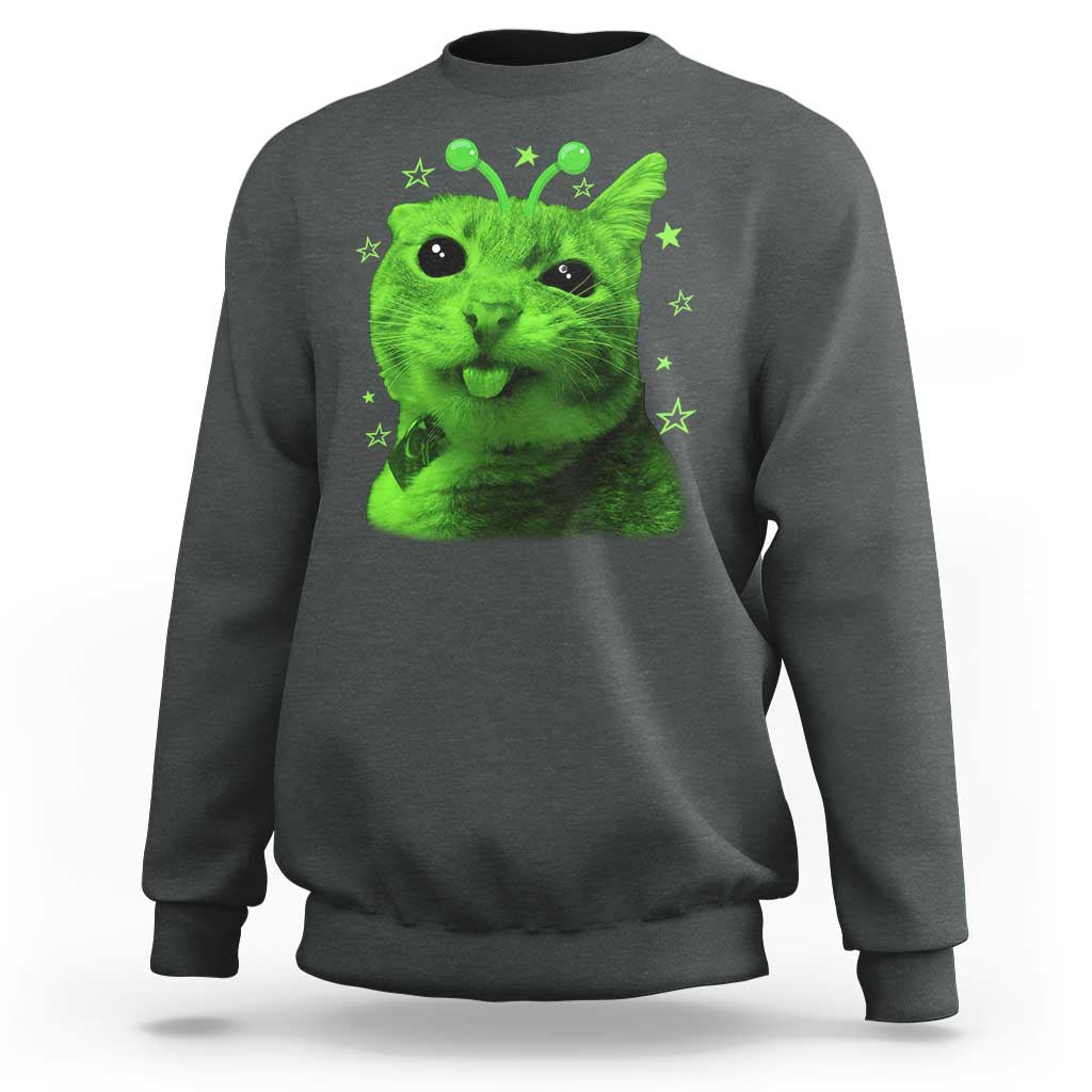 Funny Alien Cat Meme Retro Y2K Vintage Space Kitty Sweatshirt