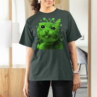 Funny Alien Cat Meme Retro Y2K Vintage Space Kitty T Shirt For Women