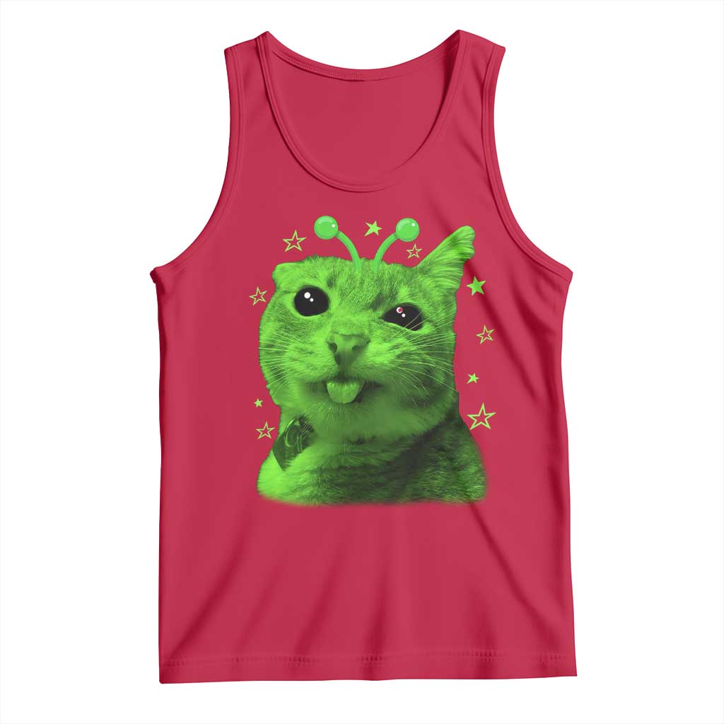 Funny Alien Cat Meme Retro Y2K Vintage Space Kitty Tank Top