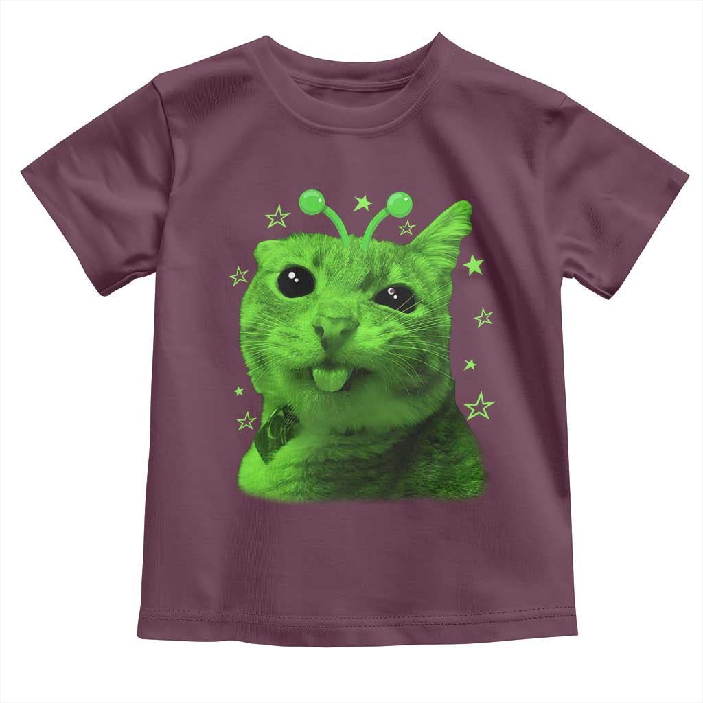 Funny Alien Cat Meme Retro Y2K Vintage Space Kitty Toddler T Shirt