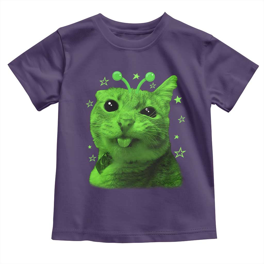 Funny Alien Cat Meme Retro Y2K Vintage Space Kitty Toddler T Shirt