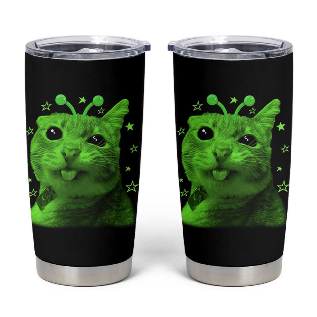 Funny Alien Cat Meme Retro Y2K Vintage Space Kitty Tumbler Cup