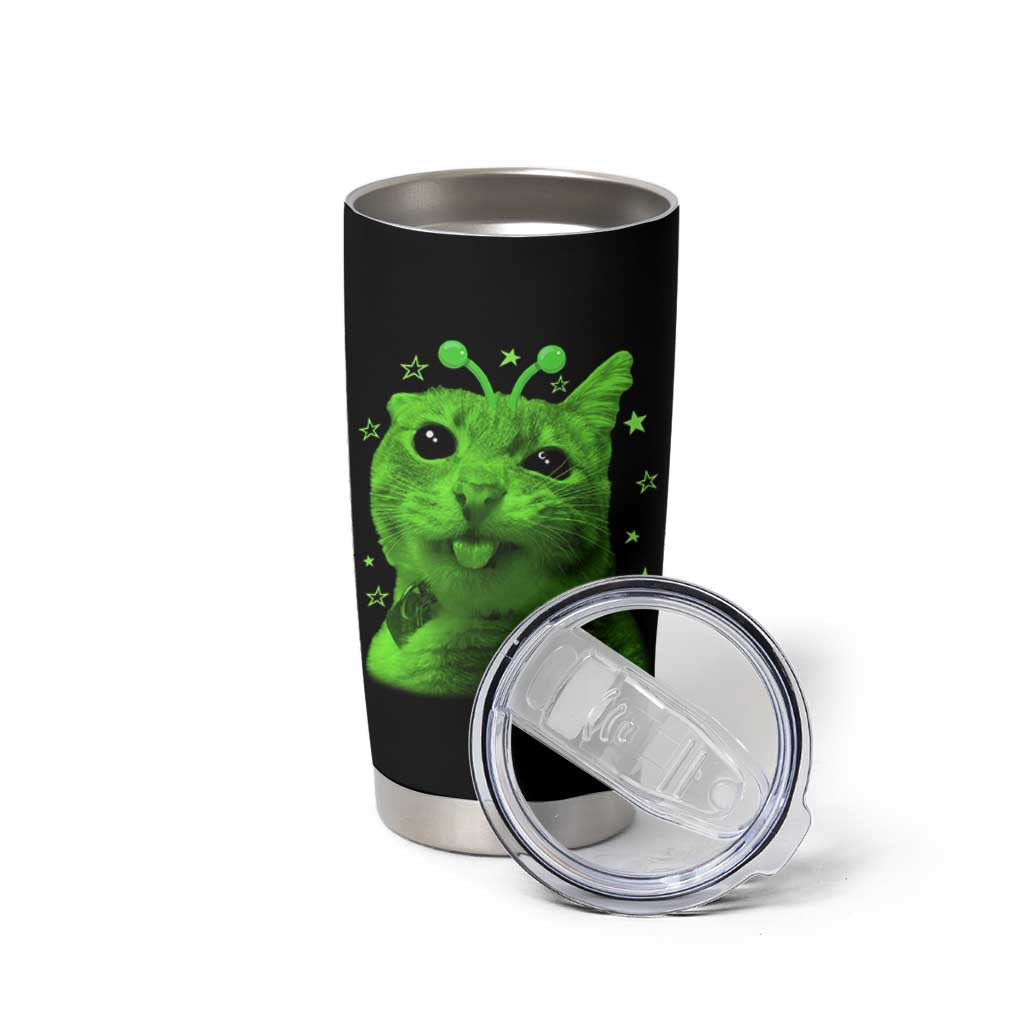 Funny Alien Cat Meme Retro Y2K Vintage Space Kitty Tumbler Cup