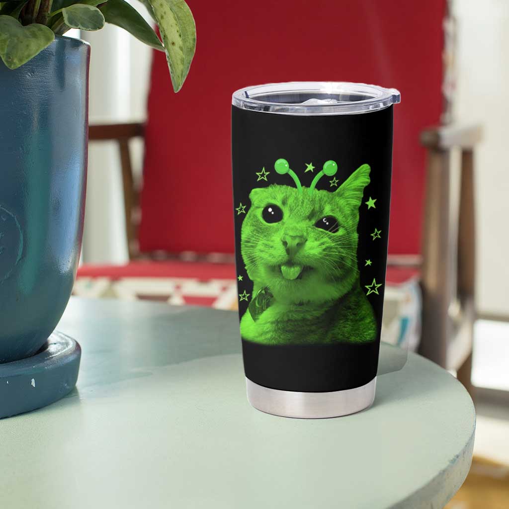Funny Alien Cat Meme Retro Y2K Vintage Space Kitty Tumbler Cup
