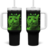 Funny Alien Cat Meme Retro Y2K Vintage Space Kitty Tumbler With Handle