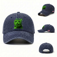 Funny Alien Cat Meme Retro Y2K Vintage Space Kitty Washed Cotton Baseball Cap