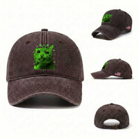Funny Alien Cat Meme Retro Y2K Vintage Space Kitty Washed Cotton Baseball Cap