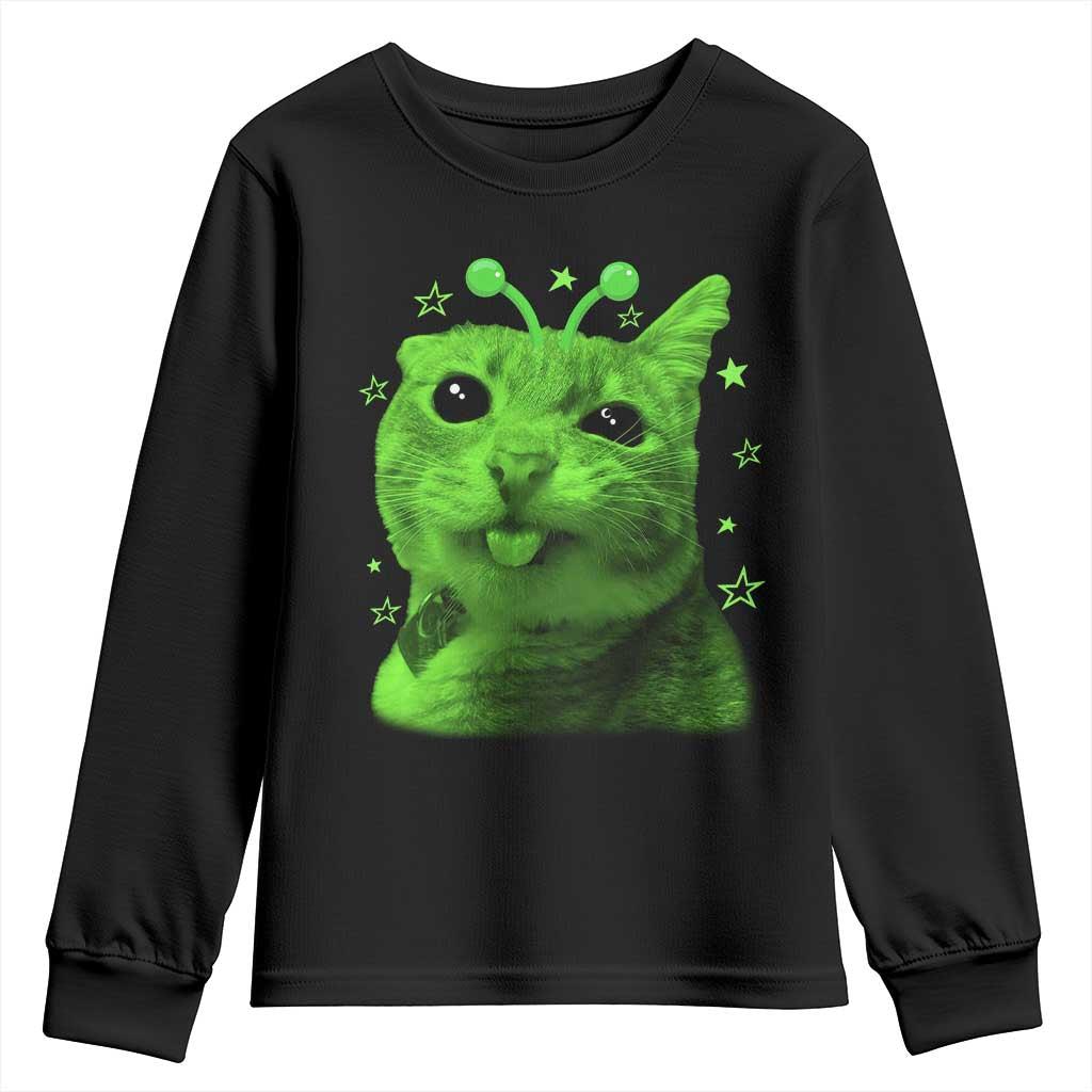 Funny Alien Cat Meme Retro Y2K Vintage Space Kitty Youth Sweatshirt
