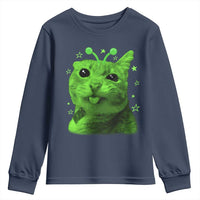 Funny Alien Cat Meme Retro Y2K Vintage Space Kitty Youth Sweatshirt