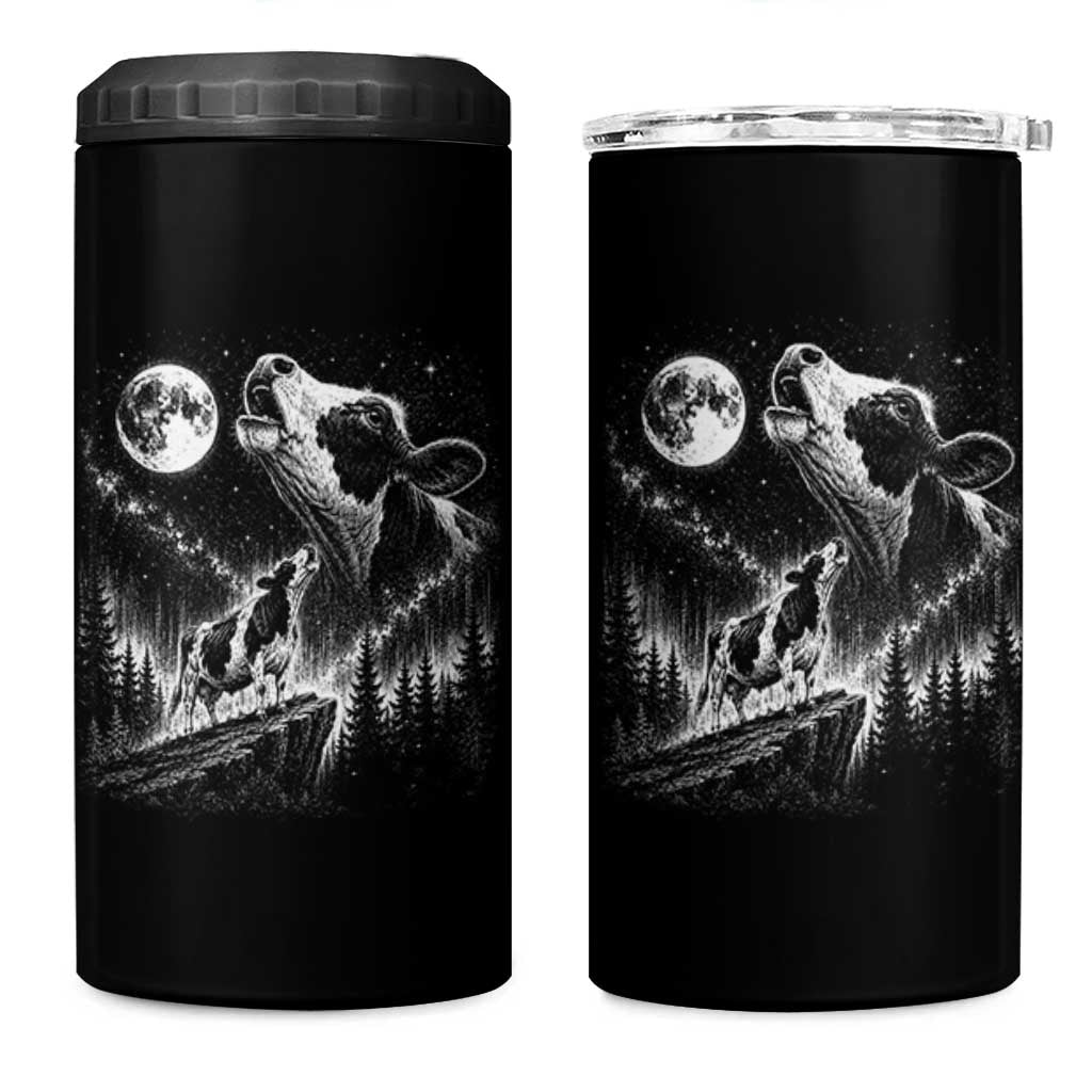 Cow Howling at Moon Vintage 90s Graphic 4 in 1 Can Cooler Tumbler Retro Farm Animal Country Western Gift