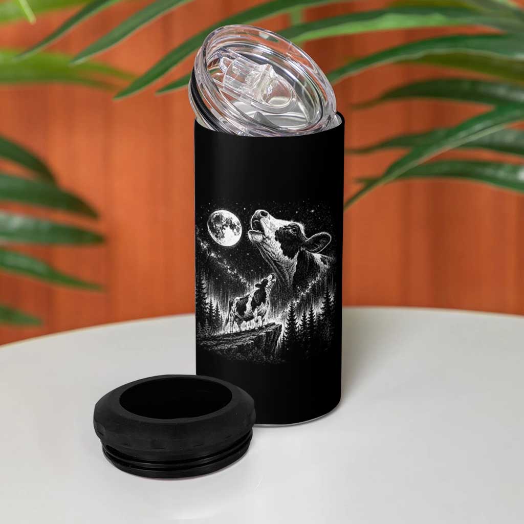 Cow Howling at Moon Vintage 90s Graphic 4 in 1 Can Cooler Tumbler Retro Farm Animal Country Western Gift