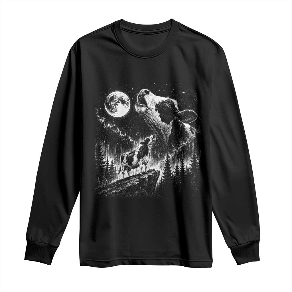Cow Howling at Moon Vintage 90s Graphic Long Sleeve Shirt Retro Farm Animal Country Western Gift