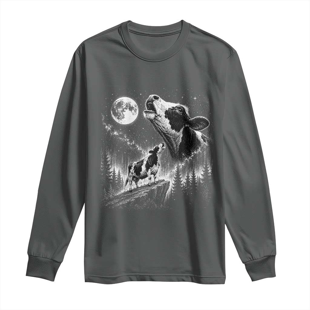 Cow Howling at Moon Vintage 90s Graphic Long Sleeve Shirt Retro Farm Animal Country Western Gift