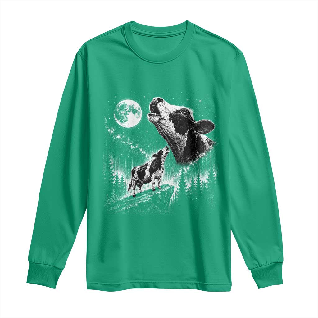 Cow Howling at Moon Vintage 90s Graphic Long Sleeve Shirt Retro Farm Animal Country Western Gift