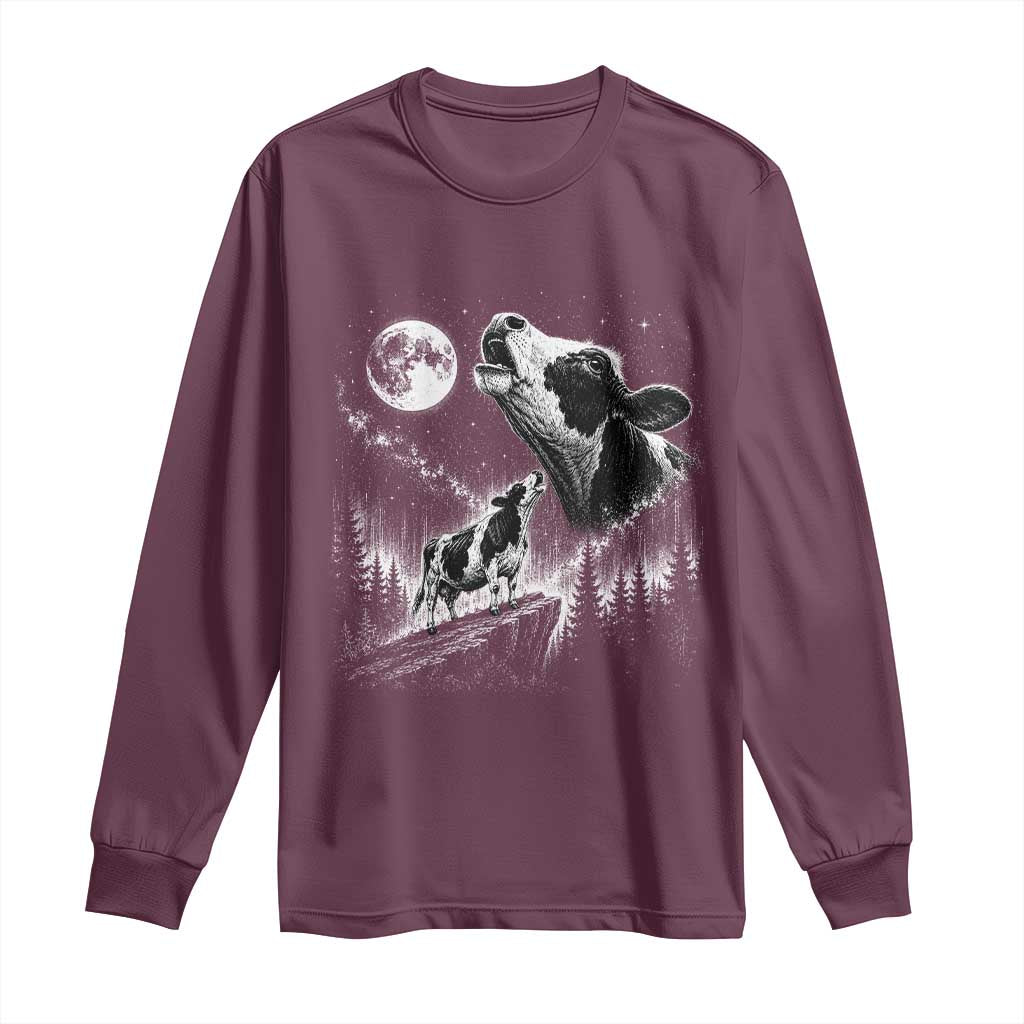 Cow Howling at Moon Vintage 90s Graphic Long Sleeve Shirt Retro Farm Animal Country Western Gift
