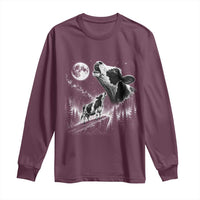 Cow Howling at Moon Vintage 90s Graphic Long Sleeve Shirt Retro Farm Animal Country Western Gift