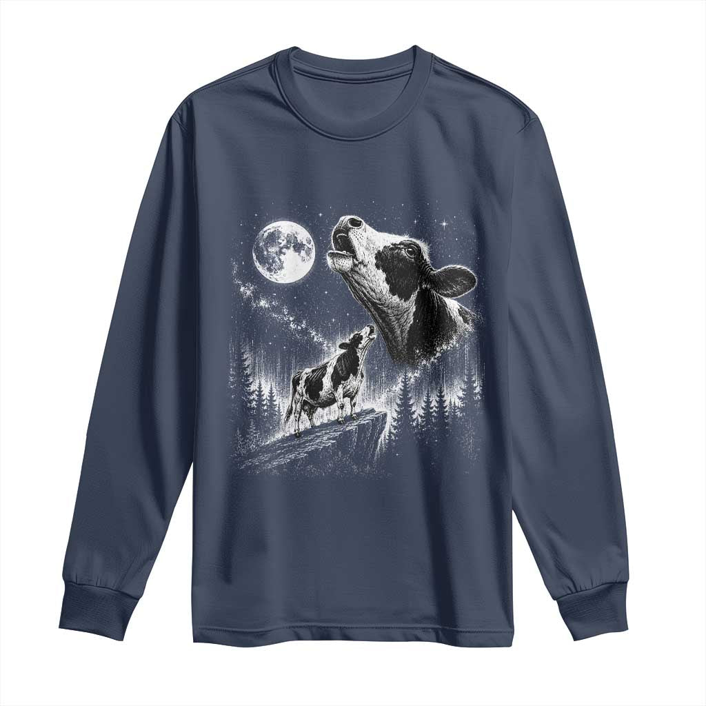 Cow Howling at Moon Vintage 90s Graphic Long Sleeve Shirt Retro Farm Animal Country Western Gift