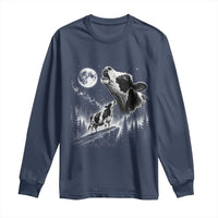Cow Howling at Moon Vintage 90s Graphic Long Sleeve Shirt Retro Farm Animal Country Western Gift