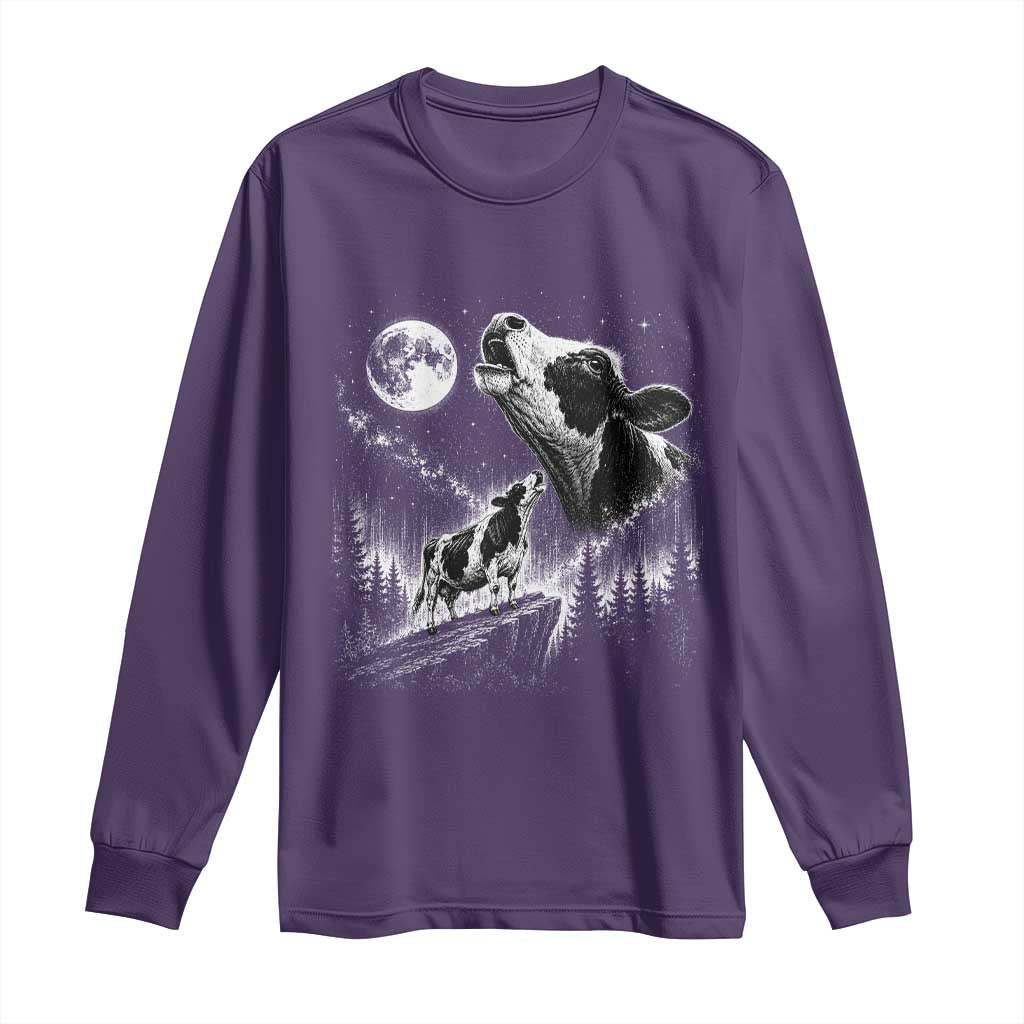 Cow Howling at Moon Vintage 90s Graphic Long Sleeve Shirt Retro Farm Animal Country Western Gift