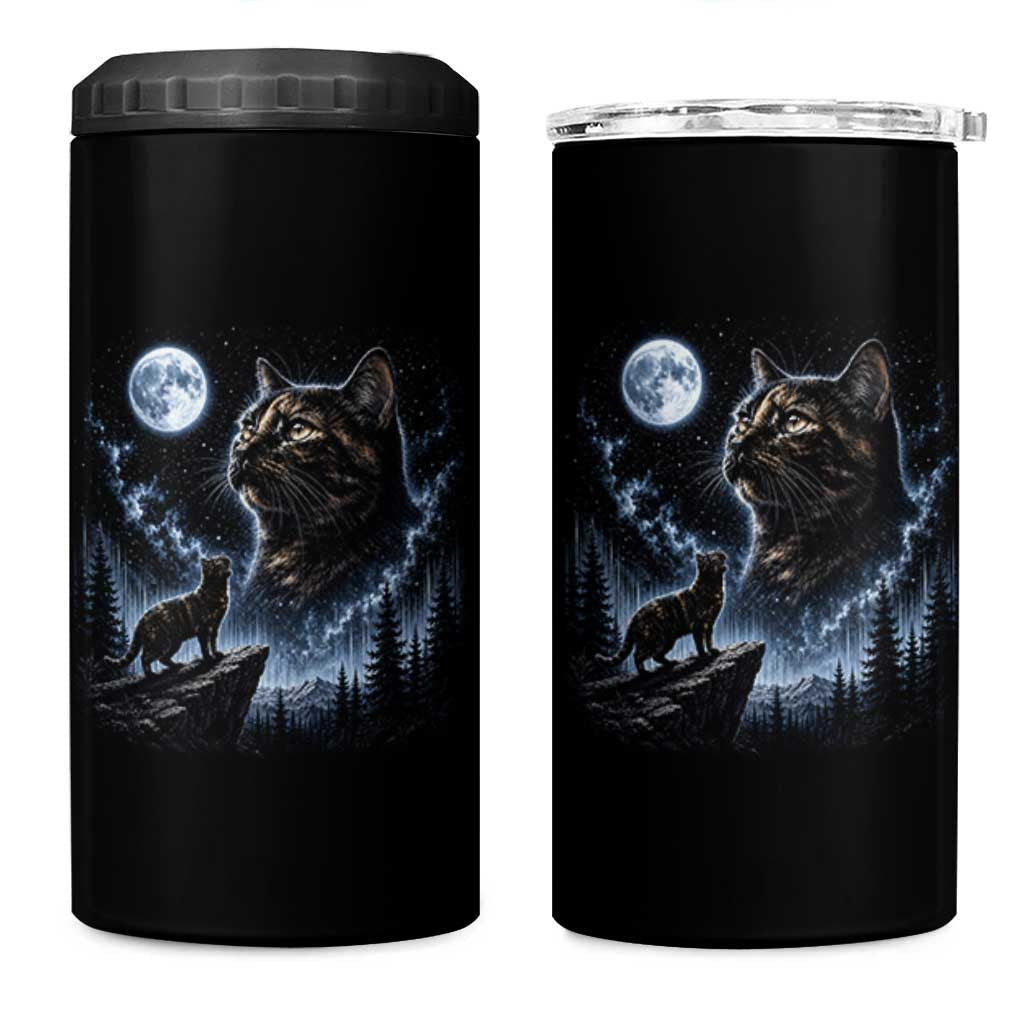 Tortoiseshell Cat Howling To The Moon 4 in 1 Can Cooler Tumbler Tortie Cat Lover 90s Retro