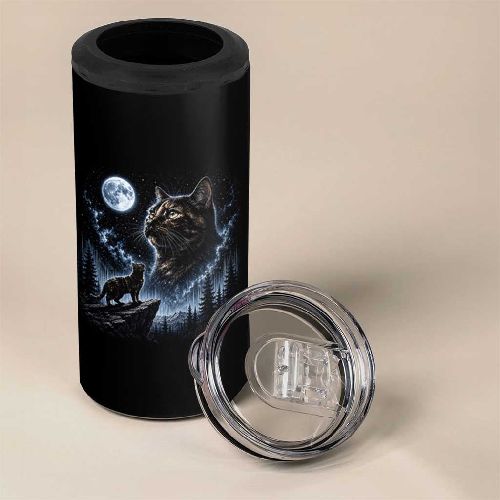 Tortoiseshell Cat Howling To The Moon 4 in 1 Can Cooler Tumbler Tortie Cat Lover 90s Retro