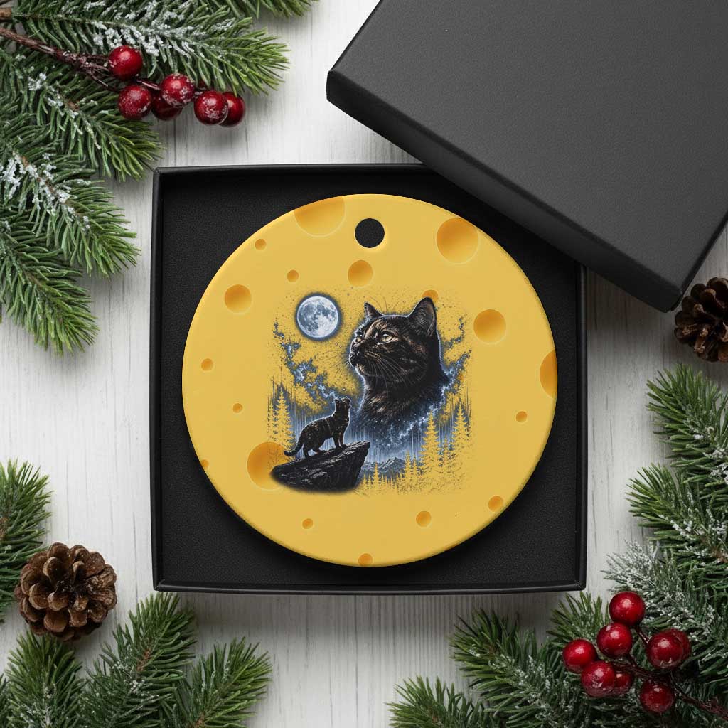 Tortoiseshell Cat Howling To The Moon Ceramic Ornament Tortie Cat Lover 90s Retro