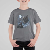 Tortoiseshell Cat Howling To The Moon T Shirt For Kid Tortie Cat Lover 90s Retro