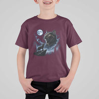 Tortoiseshell Cat Howling To The Moon T Shirt For Kid Tortie Cat Lover 90s Retro