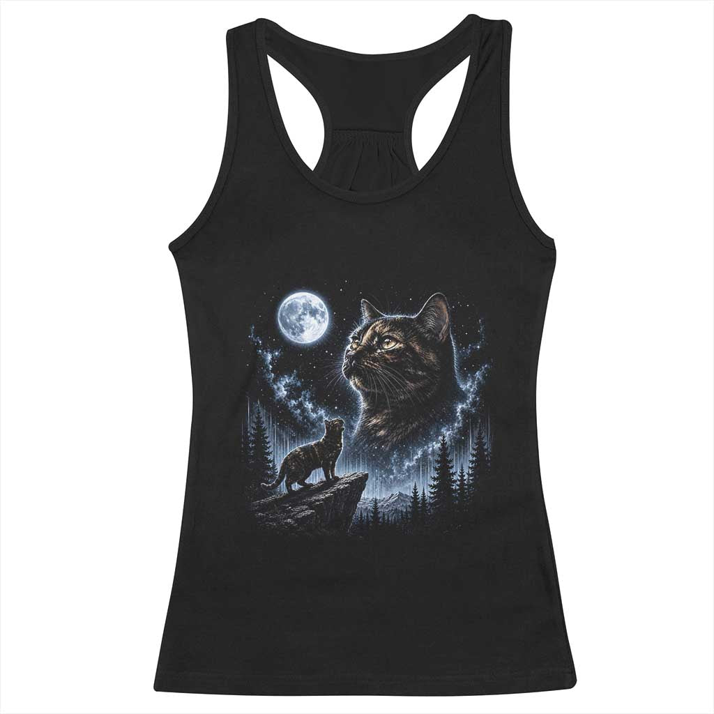 Tortoiseshell Cat Howling To The Moon Racerback Tank Top Tortie Cat Lover 90s Retro