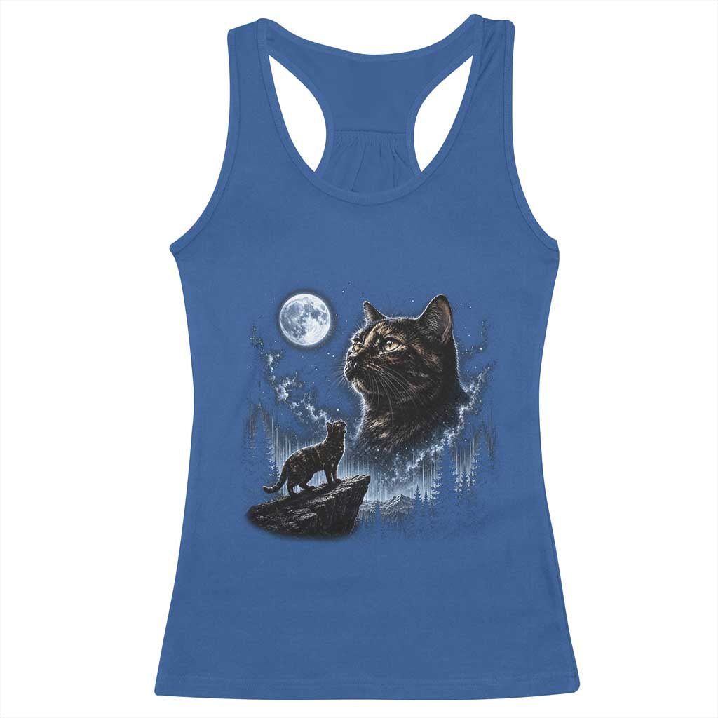 Tortoiseshell Cat Howling To The Moon Racerback Tank Top Tortie Cat Lover 90s Retro