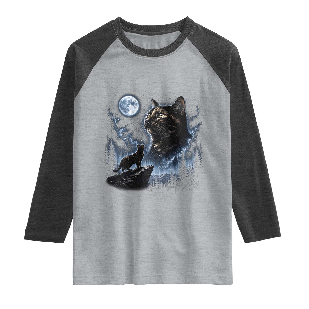 Tortoiseshell Cat Howling To The Moon Raglan Shirt Tortie Cat Lover 90s Retro