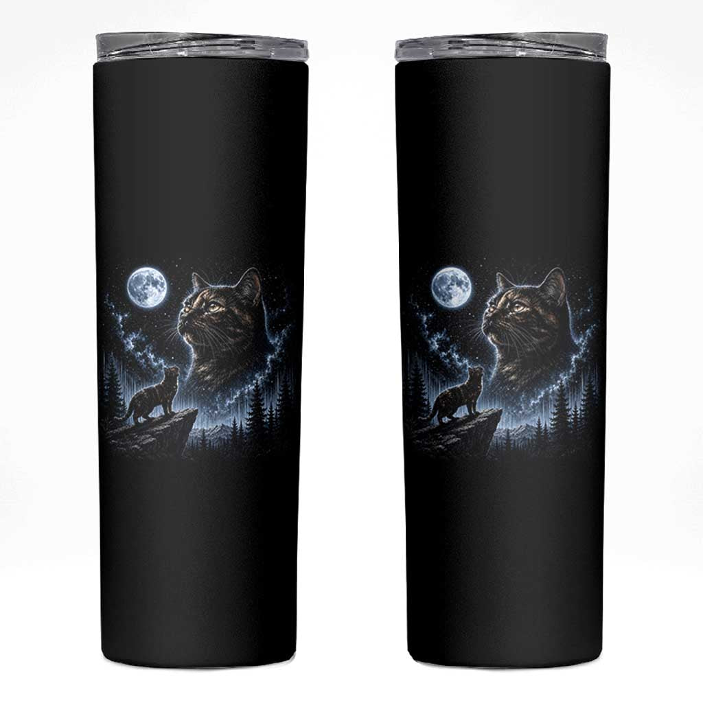 Tortoiseshell Cat Howling To The Moon Skinny Tumbler Tortie Cat Lover 90s Retro